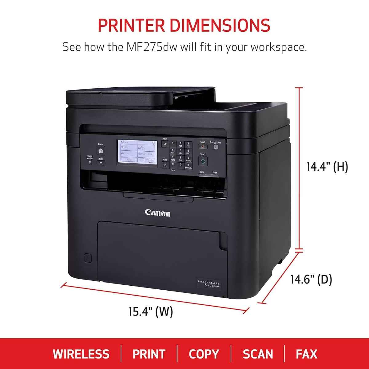Canon imageCLASS MF275dw Wireless All-In-One Monochrome Laser Printer – Print, Scan, Copy, Fax, 29 ppm, Duplex Printing, WiFi, 35-Sheet ADF, Black | 5621C004