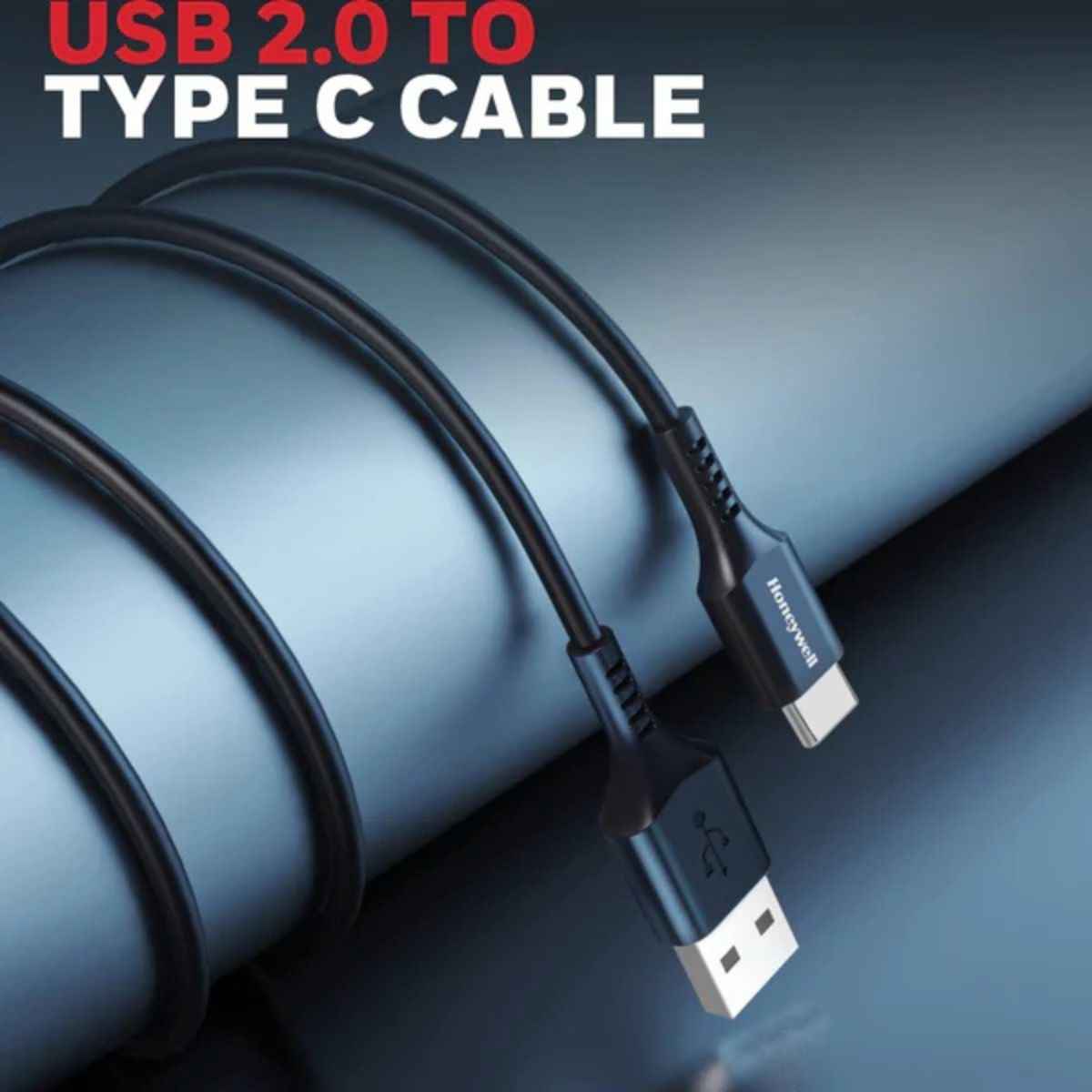 Honeywell Type C USB 2.0 Cable, PD 60W, QC 3.0, 1.8 Mtr, Fast Charge & Ultra Soft Silicone Sync Cable, Black