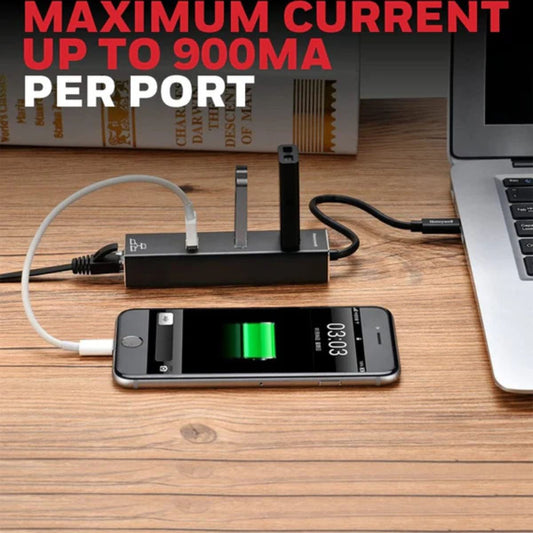 Honeywell 4-in-1 Type C 3.1 to USB 3.0 with RJ45 Gigabit Ethernet Adapter, 5GBPS, 3x3.0 USB Ports, Universally Compatible with Type C MacBooks, laptops, PCs, Tablets | HC000006/ADP/BLK