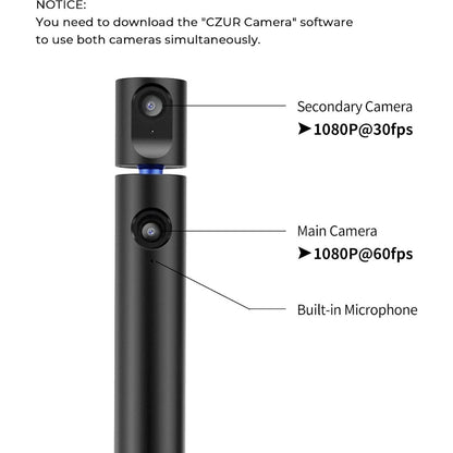 CZUR Halo X Pro Dual Webcam for PC | 1080P | Dual Camera | Built-in Microphone | 90° View