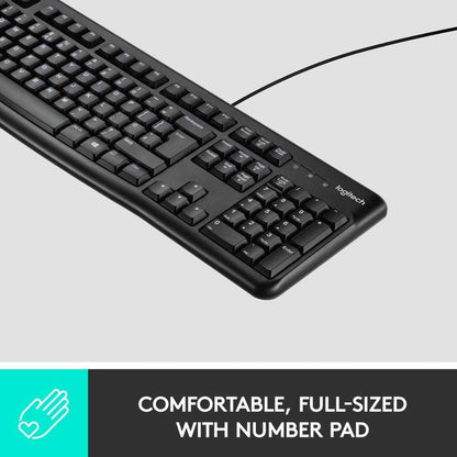 Logitech K120 Business Wired Keyboard | USB Plug-and-Play | Full-Size Keyboard | Spill-Resistant Design | English/Arabic Layout | Windows &amp; Linux Compatible | Black