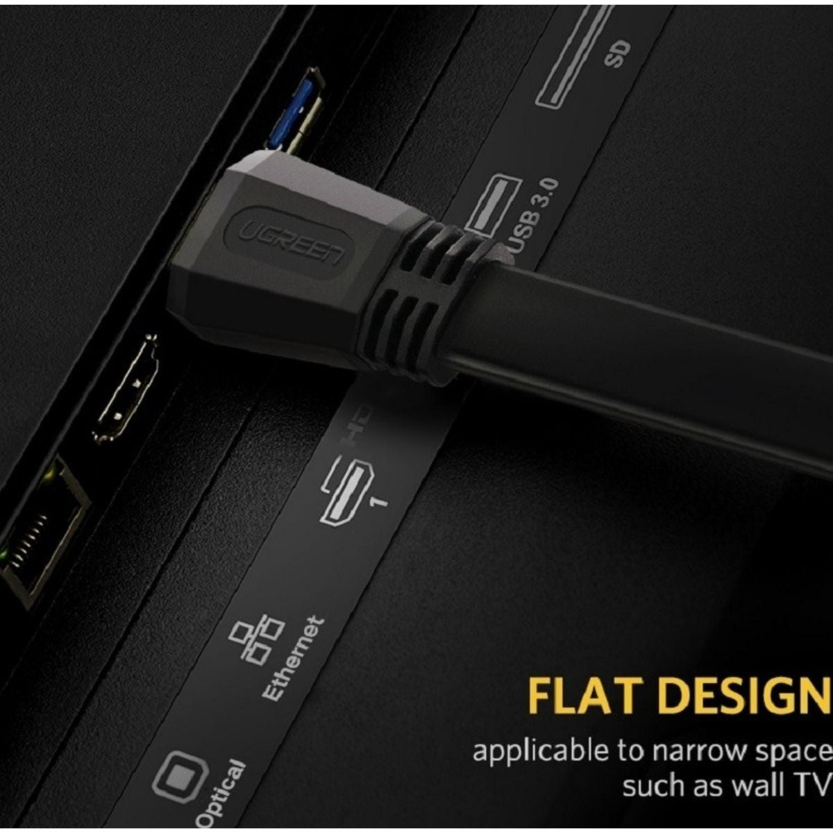 UGREEN 50821 HDMI 2.0 Flat Cable | 5 Meter | 4K @ 30Hz | High-Speed HDMI | Black