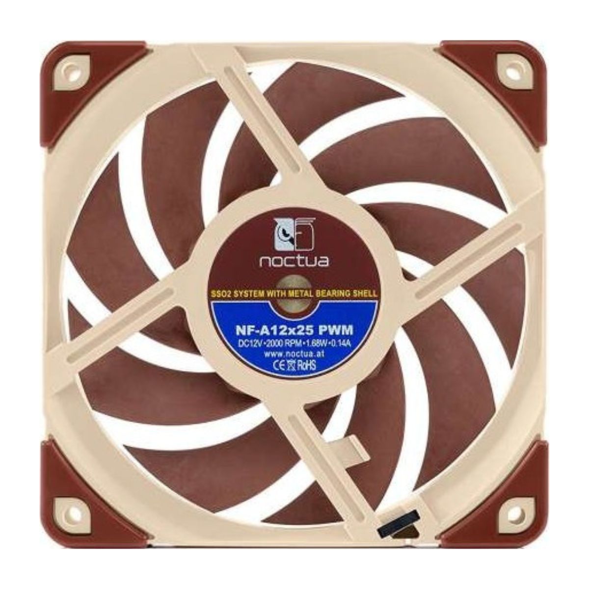 Noctua NF-A12x25 PWM Premium 120mm Cooling Fan, 4-Pin PWM, 2000 RPM, SSO2 Bearing, AAO Frame, Metal-Reinforced Motor Hub, Ultra-Tight Tip Clearance, Brown | NF-A12x25 PWM