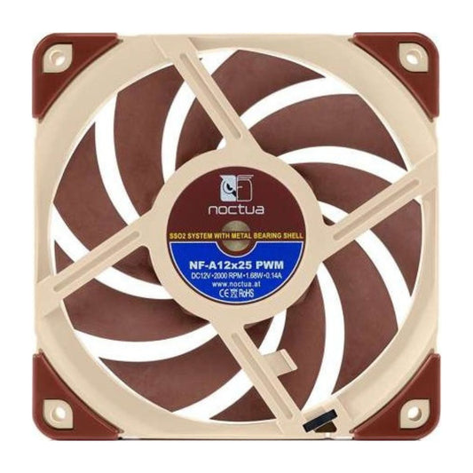 Noctua NF-A12x25 PWM Premium 120mm Cooling Fan, 4-Pin PWM, 2000 RPM, SSO2 Bearing, AAO Frame, Metal-Reinforced Motor Hub, Ultra-Tight Tip Clearance, Brown | NF-A12x25 PWM