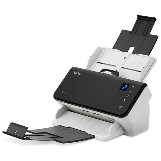 Kodak Alaris E1030 Scanner, 30 PPM Simplex & 60 IPM Duplex, 80-Page Document Feeder, 600 DPI Resolution, 24/8-Bit Color/Grayscale Depth, White/Black | 8011876