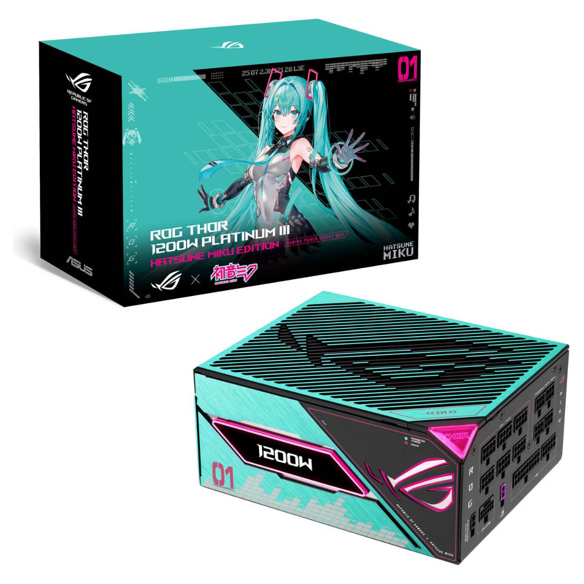 Asus ROG Thor 1200W Platinum III Hatsune Miku Edition Power Supply, 80 PLUS Platinum Efficiency, Active PFC, ATX 3.1 Standard, Cybenetics Lambda A++ Certification