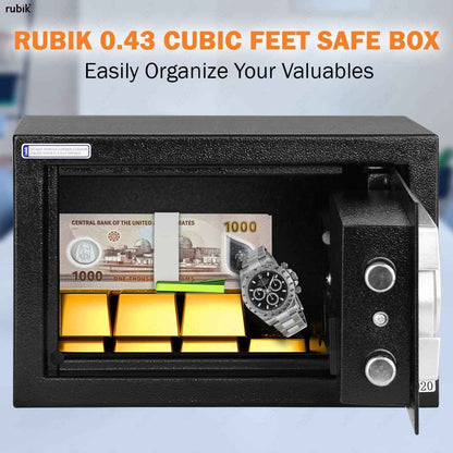 Rubik Small Safe Box with Digital Keypad & Key Lock – 20x31x20cm, Black, White