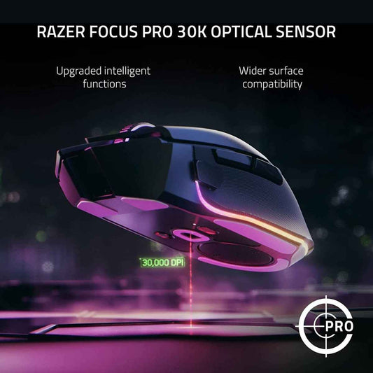 Razer Basilisk V3 Pro Wireless Optical Gaming Mouse – 30,000 DPI Sensor, HyperScroll Tilt Wheel, 750 IPS, 11 Buttons, White | RZ01-04620200-R3G1