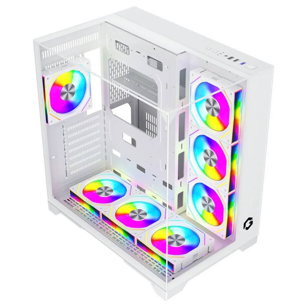 GAMEON Valkyrie I GO-VALKYRIEI-A Mid Tower Gaming Case | ATX / M-ATX / ITX | 7× 120mm ARGB+PWM Fans | 360mm Water Cooling | 400mm GPU Support | White