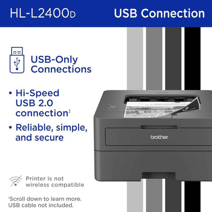 Brother HL-L2400D Compact Mono Laser Printer, Automatic Duplex Printing, Up to 30/32 ppm, USB Connectivity, Black | HL-L2400D