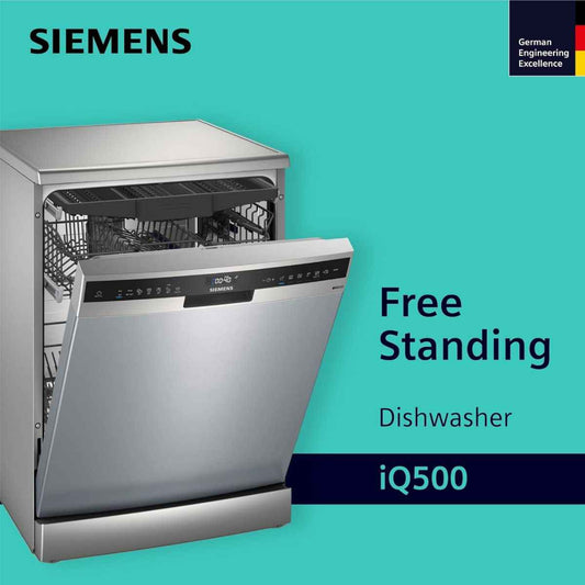 Siemens iQ500 60cm Home Connect Freestanding Dishwasher – Silver Inox, 14 Place Settings, 7 Wash Programs