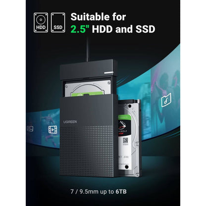 UGREEN USB 3.0 to SATA Hard Drive Enclosure | 2.5-inch HDD/SSD | 5Gbps | 7mm/9.5mm Support | Black | 30719