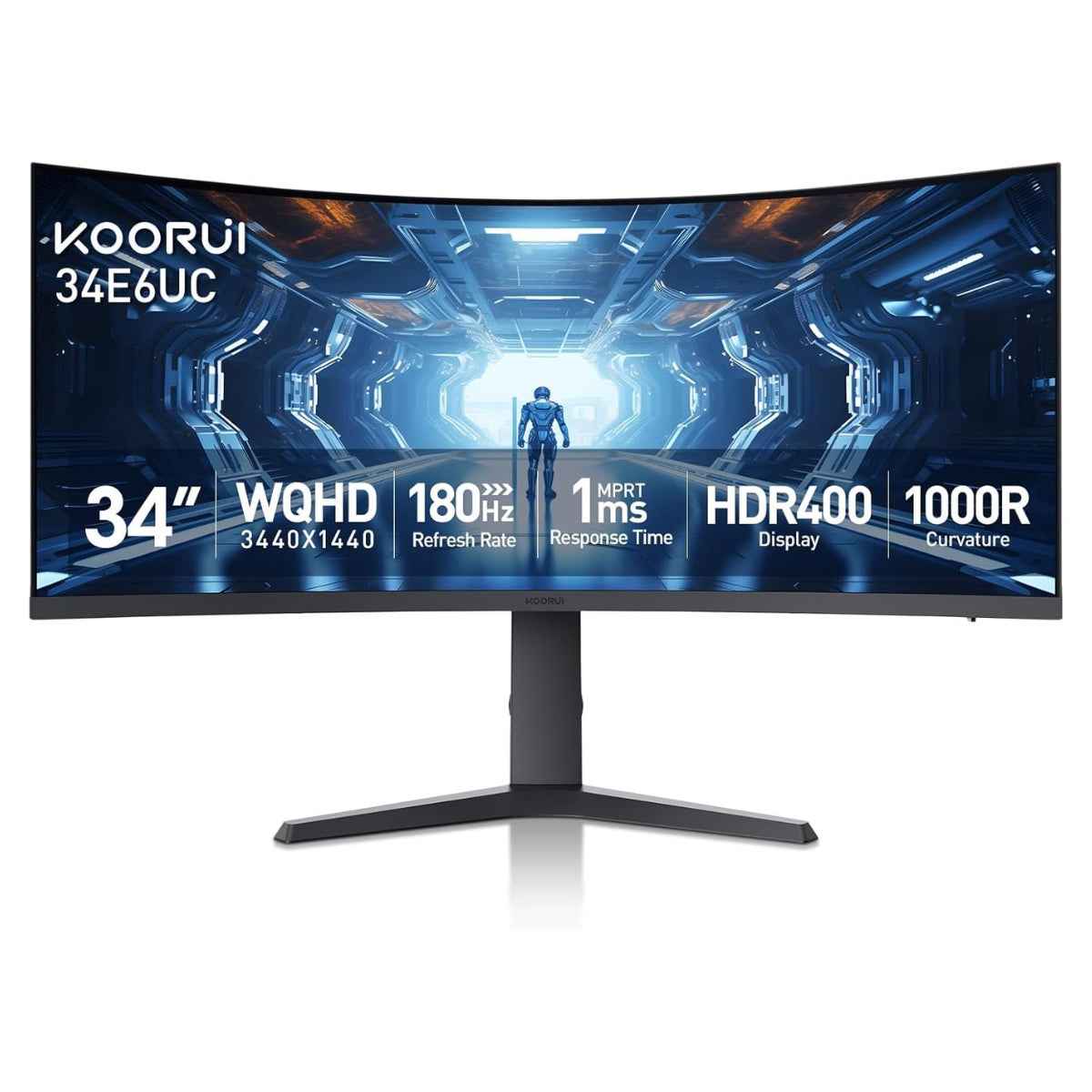 Koorui 34E6UC 34" VA WQHD Curved VA Gaming Monitor, 165Hz Refresh Rate, 21 9 Aspect Ratio, 1ms Refresh Rate, FreeSync/G-Sync Technology, VESA Compatible, Black | 34E6UC