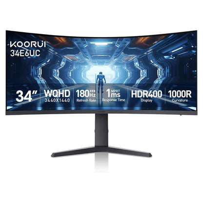 Koorui 34E6UC 34" VA WQHD Curved VA Gaming Monitor, 165Hz Refresh Rate, 21 9 Aspect Ratio, 1ms Refresh Rate, FreeSync/G-Sync Technology, VESA Compatible, Black | 34E6UC