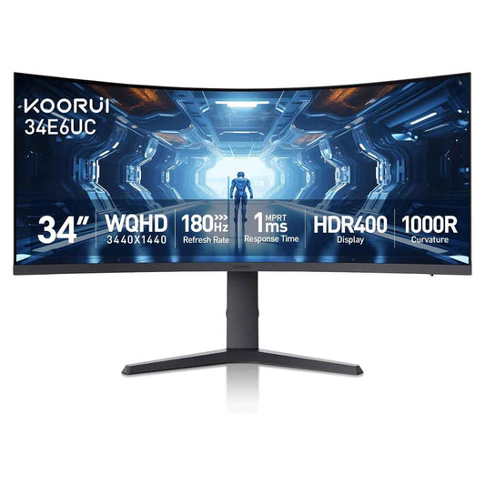Koorui 34E6UC 34" VA WQHD Curved VA Gaming Monitor, 165Hz Refresh Rate, 21 9 Aspect Ratio, 1ms Refresh Rate, FreeSync/G-Sync Technology, VESA Compatible, Black | 34E6UC