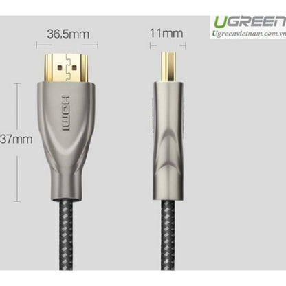 UGREEN 50108 HDMI 2.0 Carbon Fiber Zinc Alloy Cable | 2 Meter | 24K Metal-Plated Head | Gray