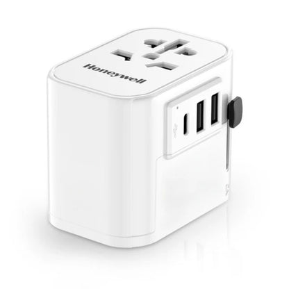 Honeywell Universal World Travel Adapter (EU,US,UK & CN) with 2xUSB-A Ports (12W), 1xType-C PD 30W Port, White