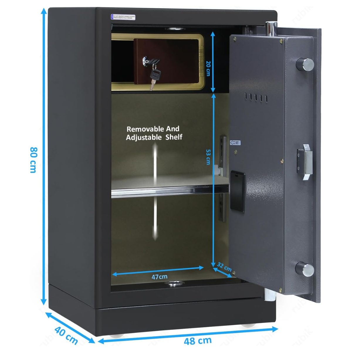 Rubik Large Executive Digital Safe Box, Dual Security Lock -RB73XTD (80x48x40cm) Black/Grey