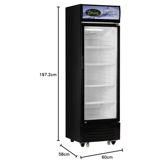 Terim TERSC400W – 400L Showcase Chiller, Single Door, Black Finish, High-Capacity Display & Beverage Cooling Solution