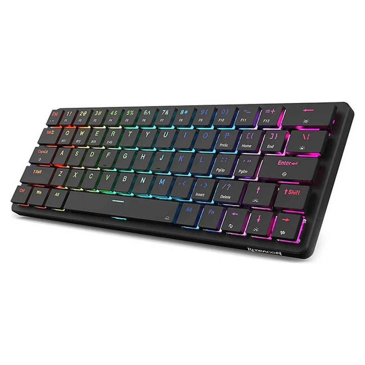 Redragon Elise Pro K624P Wired/Wireless Low-Profile Mechanical Keyboard, 63 Keys, RGB Backlit, Up to 20 Hours Battery Life, Black | K624P-KBS