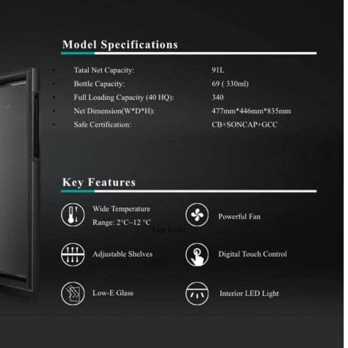 Hisense 122 Liter Chiller Single Door Beverage Cooler, Color Black, With LED Light, Digital Touch Control, Glass Door, Model RBC122N4ASU