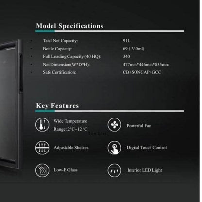 Hisense 122 Liter Chiller Single Door Beverage Cooler, Color Black, With LED Light, Digital Touch Control, Glass Door, Model RBC122N4ASU