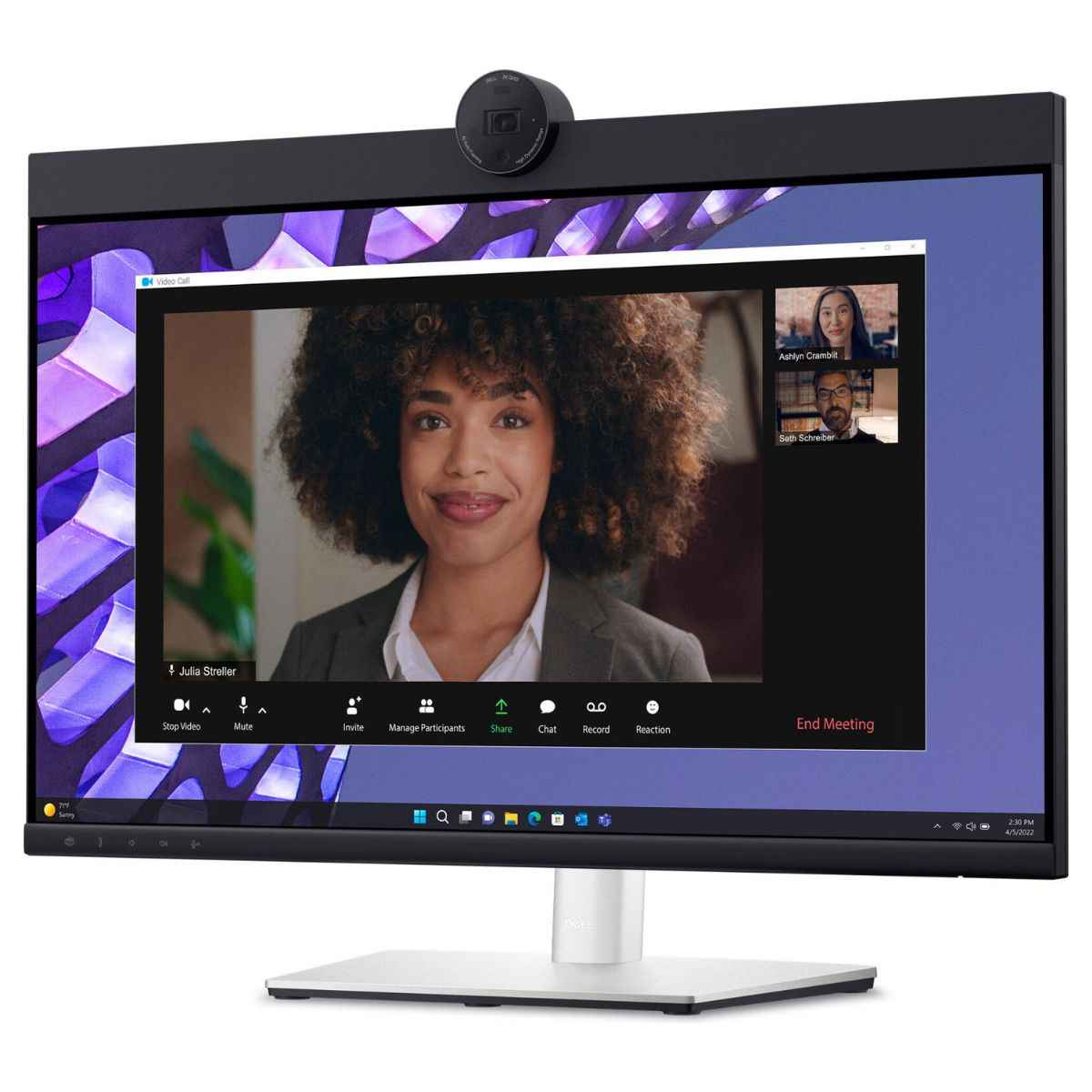 Dell Conferencing Monitor, 23.8" FHD IPS Display, 60Hz Refresh Rate, 5ms (Fast GtG) Response Time, Built-In 4mp RGB + IR 2K Camera, 2x 5w Built-In Speaker, ComfortView Plus, Silver
