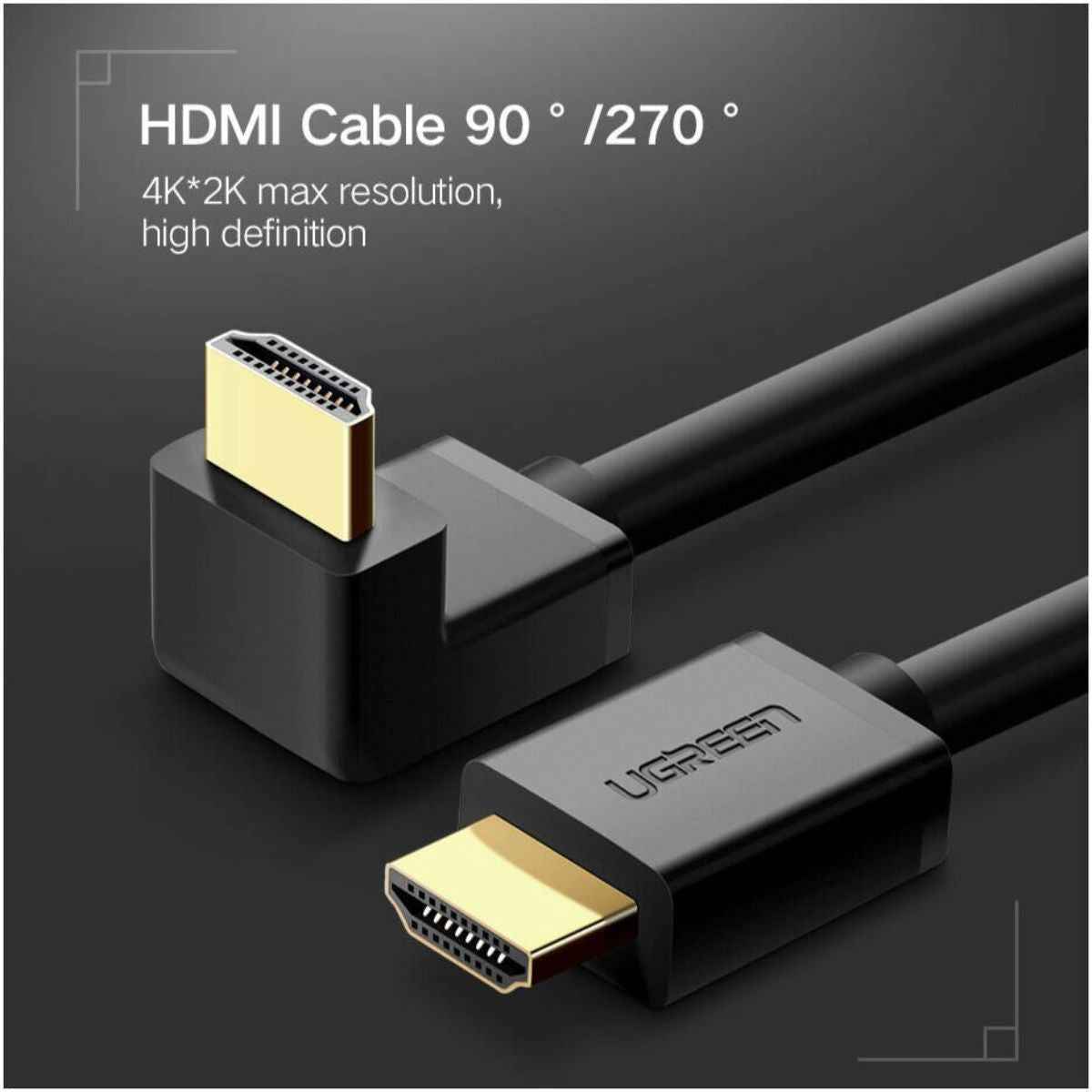 UGREEN  HD103 HDMI Cable V2.0 Right Angle 90° – High-Speed HDMI Cable (Black)