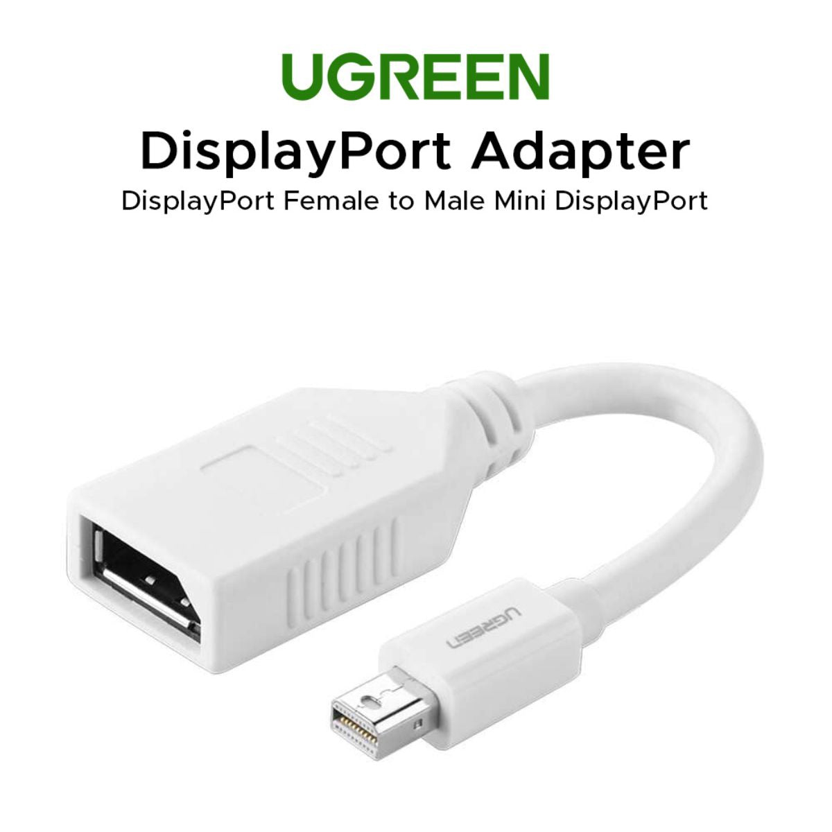 UGREEN 10445 Mini DisplayPort Male to DisplayPort Female Cable | 8.64Gbps | 2560×1600 @ 60Hz | 15cm | White