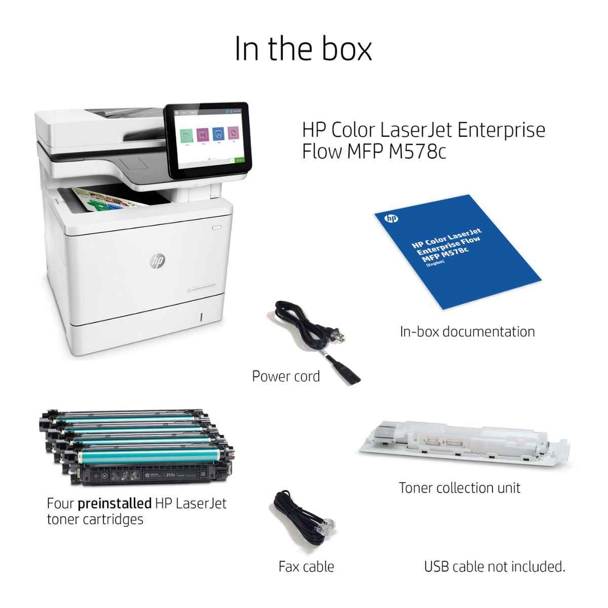 HP Color LaserJet Enterprise Flow MFP M578c Laser Printer, Print, Copy, Scan, Fax, Print Speed Up to 38ppm (Black) & 38ppm (Color), HP ImageREt 3600 Quality, 8" Color Touch Screen, White | 7ZU87A