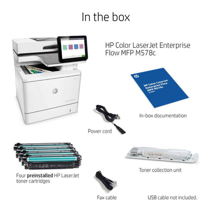 HP Color LaserJet Enterprise Flow MFP M578c Laser Printer, Print, Copy, Scan, Fax, Print Speed Up to 38ppm (Black) & 38ppm (Color), HP ImageREt 3600 Quality, 8" Color Touch Screen, White | 7ZU87A