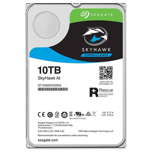 Seagate 10TB SkyHawk AI 7200 RPM 3.5" Internal Surveillance HDD | SATA III 6Gb/s, 256MB Cache | ST10000VE001