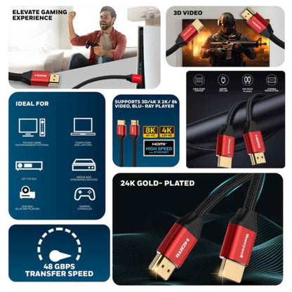 Honeywell High-Speed HDMI 2.1 Cable with Ethernet, 8k@60Hz, 4K@120Hz UHD Resolution, 1/2/3 Mtr(3.3ft), 48 GBPS High Speed, Compatible with All HDMI-Enabled Devices