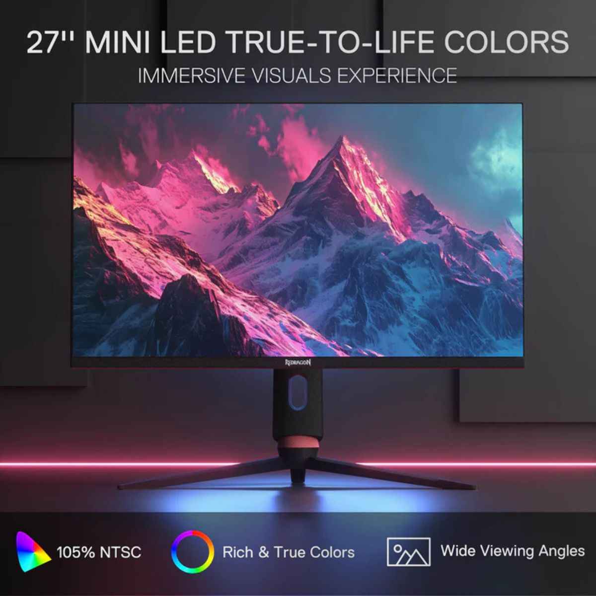 Redragon GIAGATE GMU27 27" 4K Mini-LED Gaming Monitor, Fast IPS Display, 160Hz Refresh Rate, 1ms GTG, FreeSync Premium & G-SYNC Compatible, USB-C PD 90W | GMU27