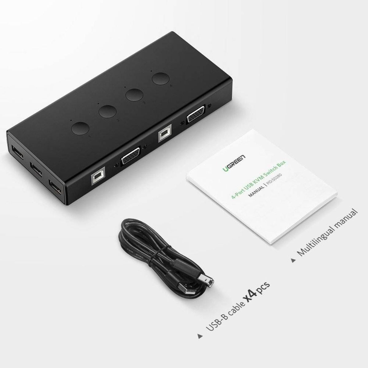 UGREEN 50280 USB KVM Switch Box | 4-in-1 VGA Switch | 1080P | 3-Port USB Hub | Black