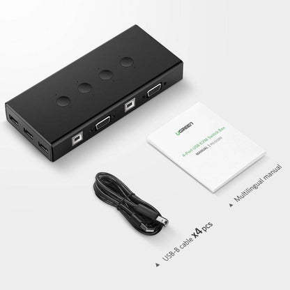 UGREEN 50280 USB KVM Switch Box | 4-in-1 VGA Switch | 1080P | 3-Port USB Hub | Black