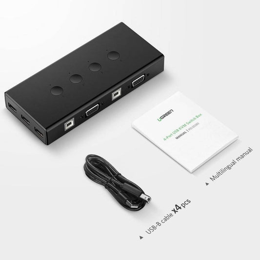 UGREEN 50280 USB KVM Switch Box | 4-in-1 VGA Switch | 1080P | 3-Port USB Hub | Black