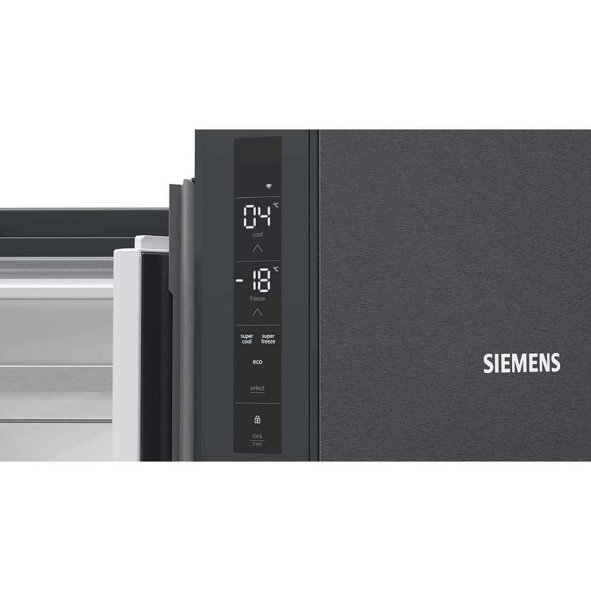 Siemens iQ300 605L French Door Bottom Freezer Fridge Freezer – Black Steel Anti-Fingerprint, (KF96NAXEAG)