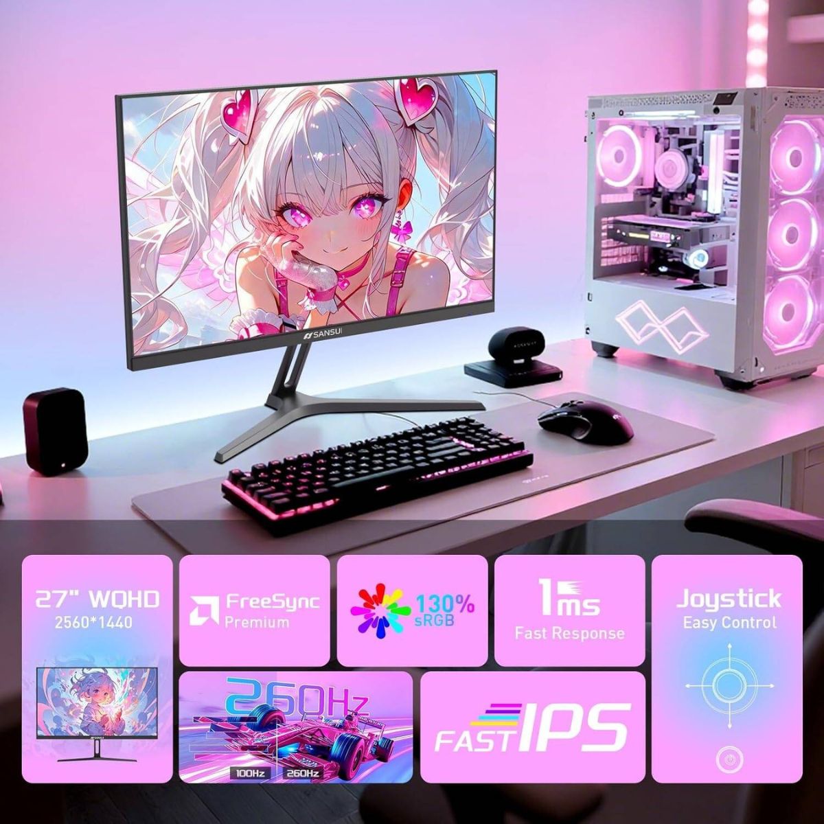 Sansui F6 PRO 27" QHD Gaming Monitor – 260Hz, 1ms (MPRT), Fast IPS, FreeSync Premium, HDR (ESA-G27F6Q PRO)