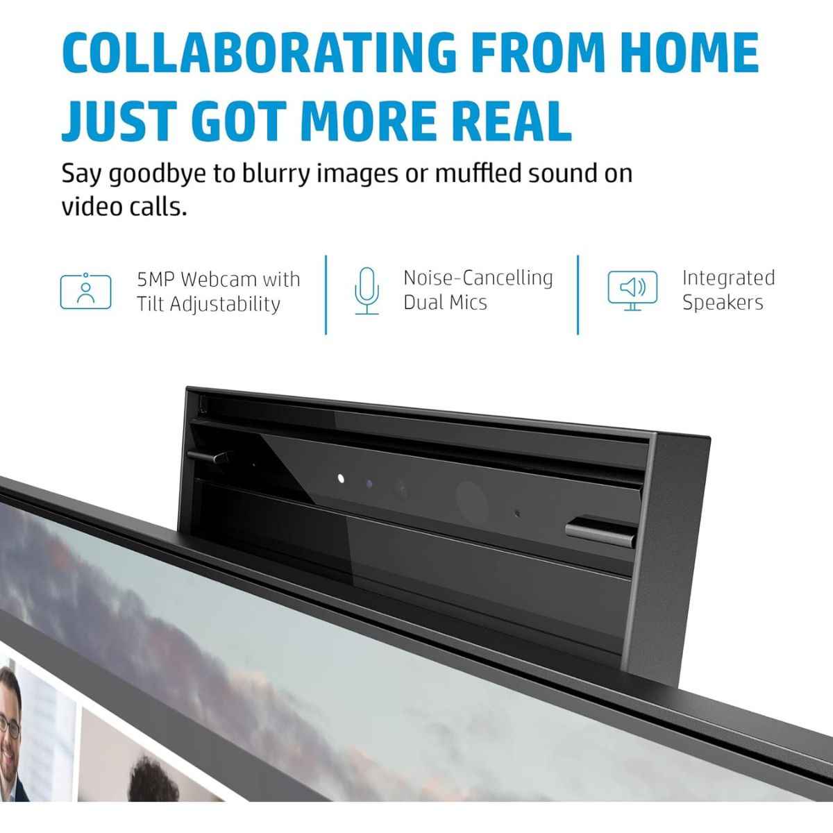 HP E24m G4 Monitor, 23.8" FHD IPS Display, 75Hz Refresh Rate, 5ms GtG Response Time, 5 Mega-Pixel Webcam, 25 Degrees Tilt Adjustability, Built-In Speakers & Echo-Cancelling Dual Mics, Black