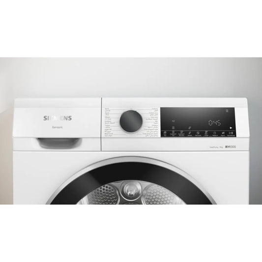 Siemens iQ300 WQ43G200GC  9kg Heat Pump Tumble Dryer – White Color, Auto Dry Sensor-Control, Rapid 40 Program, Anti-Crease Function, Anti-Vibration Design