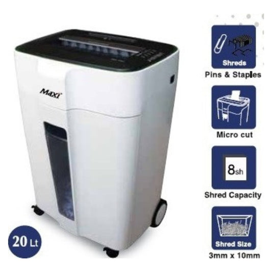 Maxi Micro Cut Shredder MX-DM120M – High Security Micro-Cut, 12-Sheet Capacity, 3×10mm Shred Size, 20L Bin, P-5 Security Level, Black