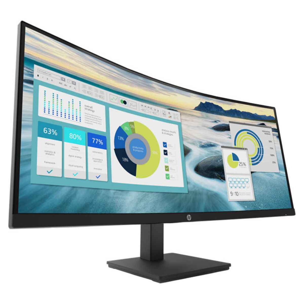 HP WQHD USB-C 34" Curved Monitor, WQHD (3440 x 1440) VA Display, 100 Hz Refresh Rate, 5ms Response Time, 85% NTSC, Height Adjustable, DisplayPort, HDMI & USB Type-C, Black