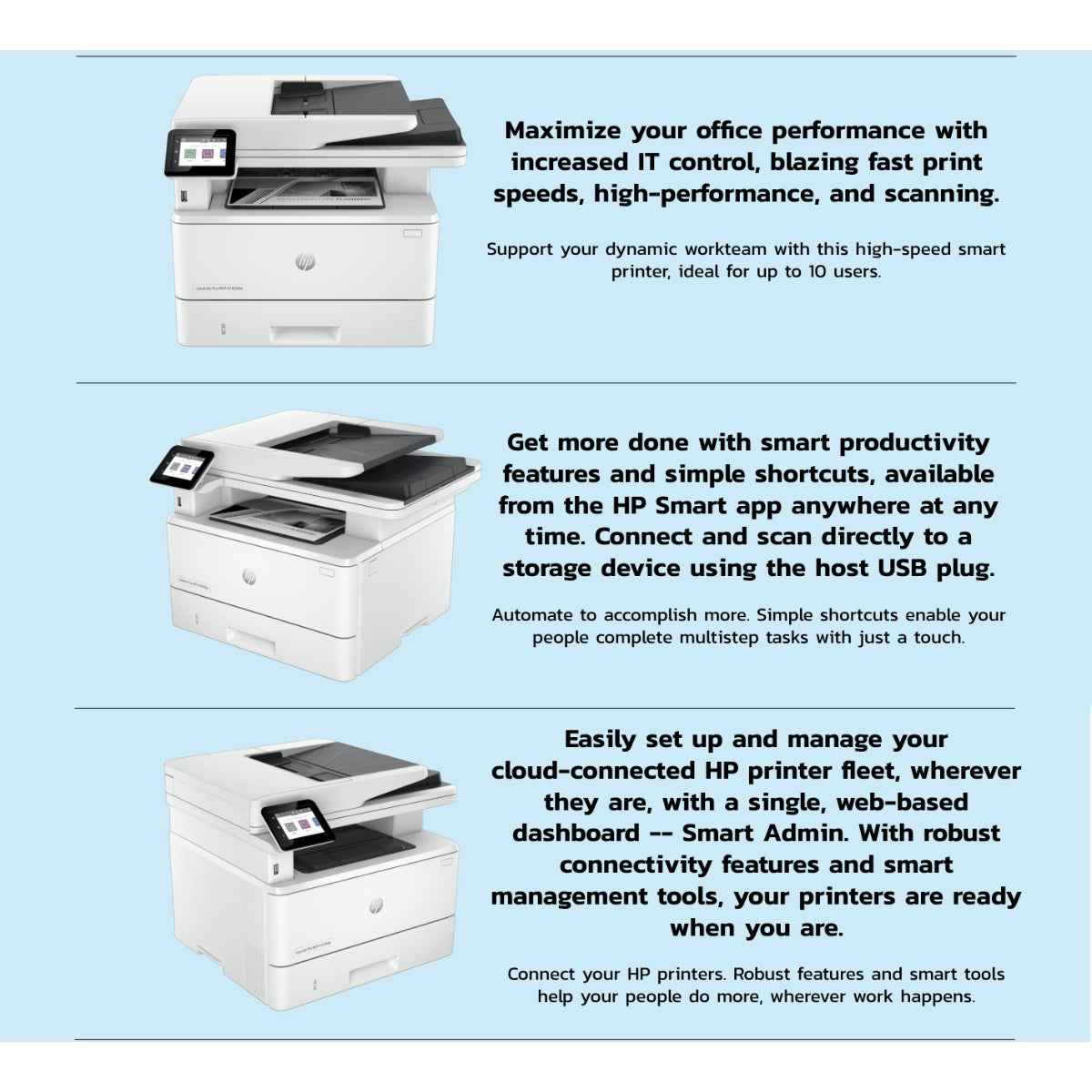 HP LaserJet Pro MFP 4103fdw Printer, 2.7" Color Touchscreen Display, Up to 50ppm Print Speed, Up to 42cpm Copy Speed, 50 Sheets ADF Capacity, White | 2Z629A