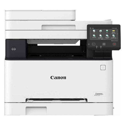 Canon i-SENSYS MF657Cdw Wireless Colour AIO Laser Printer, 21ppm Print Speed, 5" LCD Colour Touch Screen, 1200 x 1200 dpi, 50-sheet ADF, 30,000 Pages / MO Duty Cycle, USB 2.0 / Wi-Fi, White | 5158C001