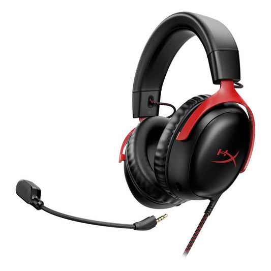 HyperX Cloud III Wired Gaming Headset, 53mm Drivers, DTS Spatial Audio, Noise-Cancelling Mic, Multi-Platform, Black/Red