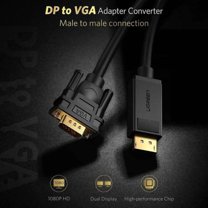 UGREEN DP105 DisplayPort to VGA Cable | Male to Male | 1080P @ 60Hz | 1.5m | Gold-Plated | Black | 10247