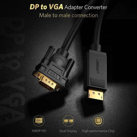 UGREEN DP105 DisplayPort to VGA Cable | Male to Male | 1080P @ 60Hz | 1.5m | Gold-Plated | Black | 10247