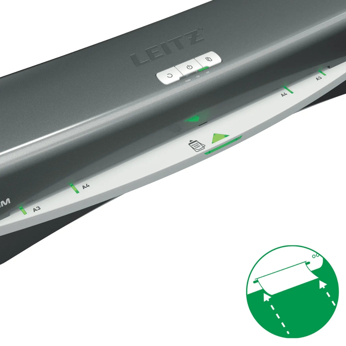 Leitz iLam Office A3 Laminator – Fast Warm-Up, 80–125 Microns, High-Speed Performance, Silver/White | LE72531084