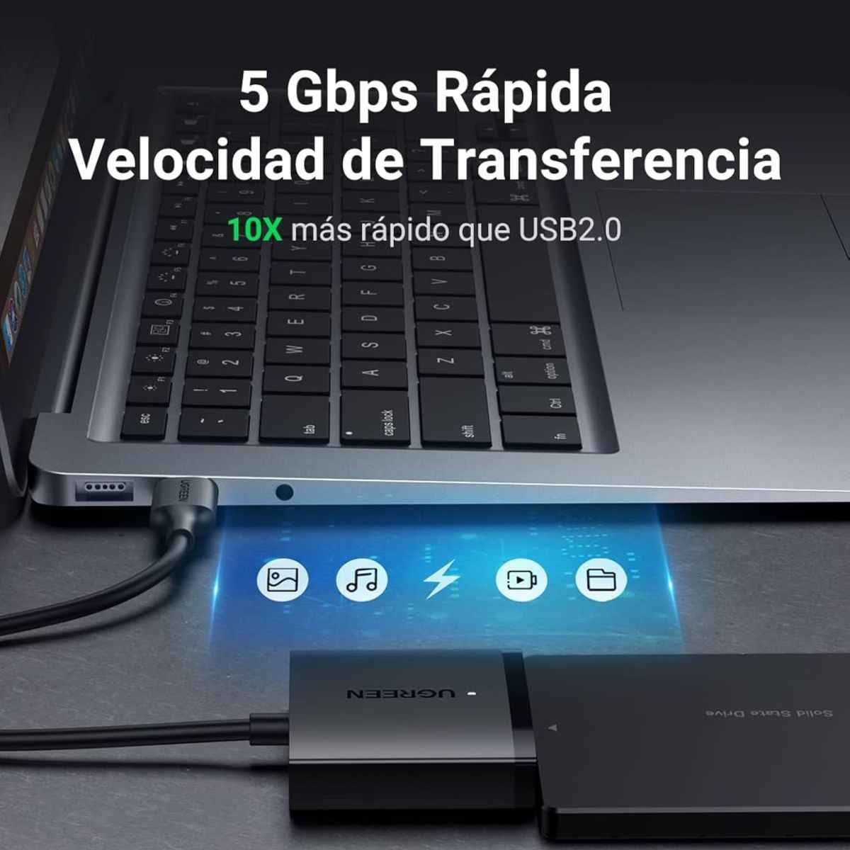 UGREEN USB 3.0 to SATA Hard Drive Adapter, 5Gbps Data Transfer Rate, Supports SSD/HDD up to 12TB, Wide Compatibility, Black | 60561